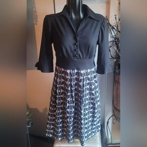 London Times Black And White Fit And Flare Pleated Dress Size 8